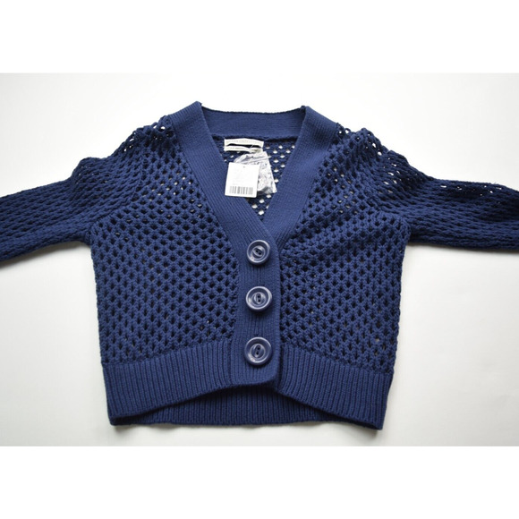 Urban Outfitters Women Small Cardigan Solid Blue Cropped Open Knit Casual Cotton - Picture 3 of 13